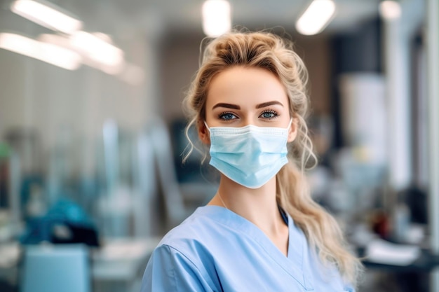 Healthcare worker wearing a protective face mask