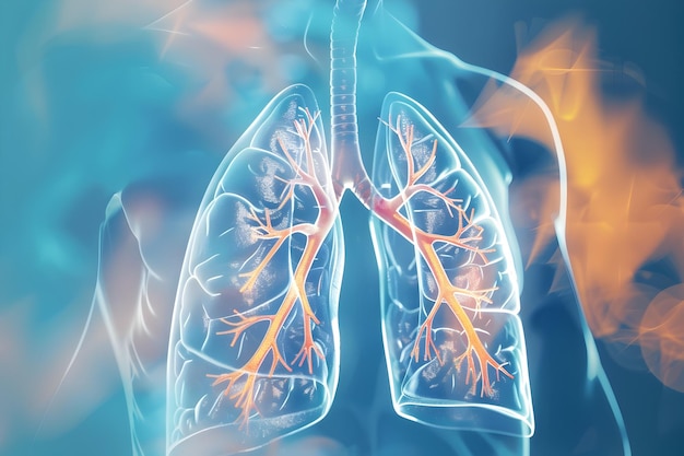 Healthy Air Flow Through 3D Rendered Lungs in a Medical Concept