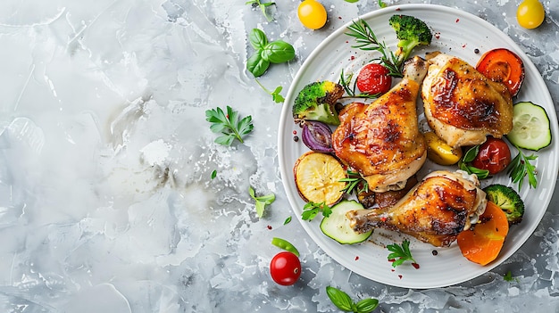 Photo healthy air fryer chicken and vegetables recipe perfect for clean eating