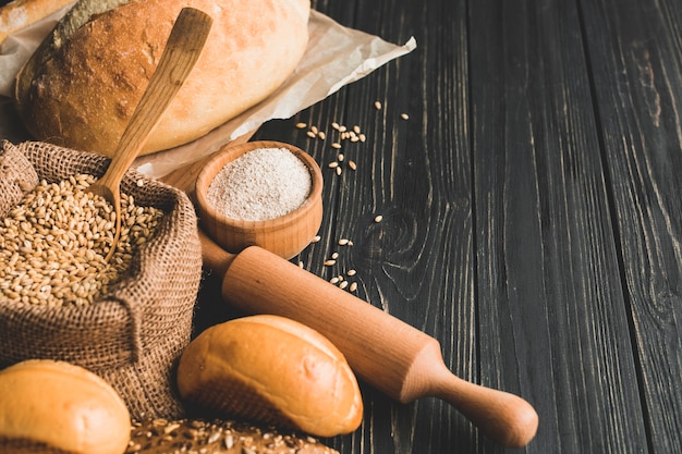 Healthy arranged bread loaves