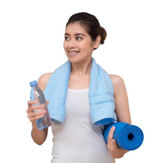 Healthy asian woman ready to exercising isolated with clipping path on white background