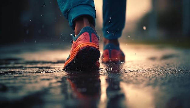 Healthy athletes jogging in the rain nature reflection generated by AI