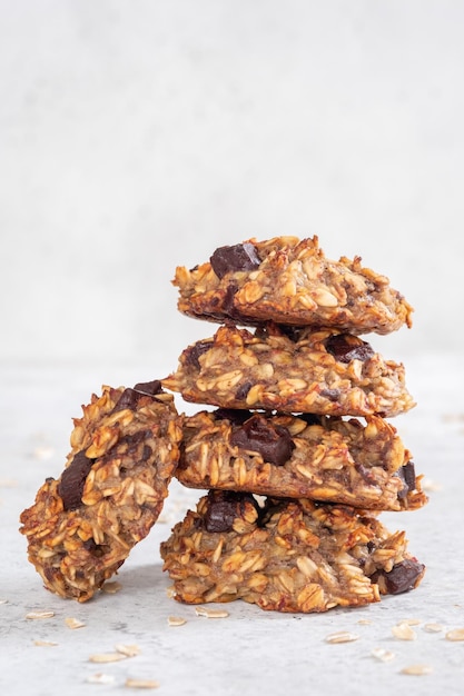 Healthy banana cookies with oatmeal and chocolate