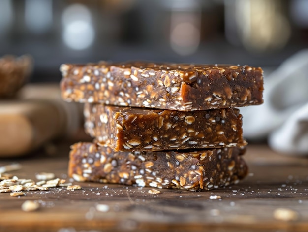 Healthy bars with nuts seeds and dried fruits on the table