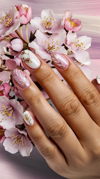 Healthy beautiful manicure blossom flowers