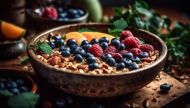 Healthy berry bowl with granola and yogurt generated by AI