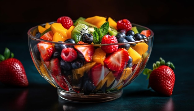 Healthy berry salad with yogurt and granola generated by AI