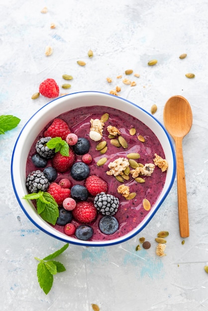 Healthy Breakfast Berry Fruit Bowl Top View Copy Space