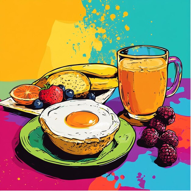 Photo healthy breakfast options a pop art image of work generative ai