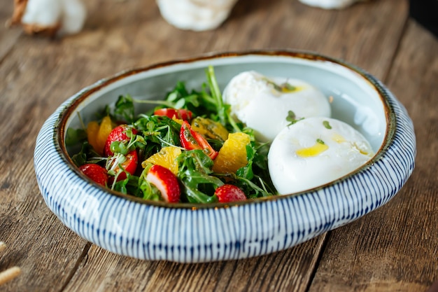 Healthy breakfast poached eggs fresh vegetables