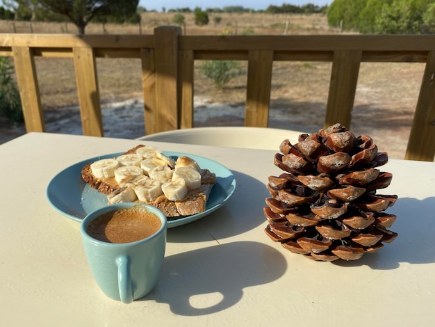 Healthy Breakfast relaxed in a terrace on the countryside in holidays