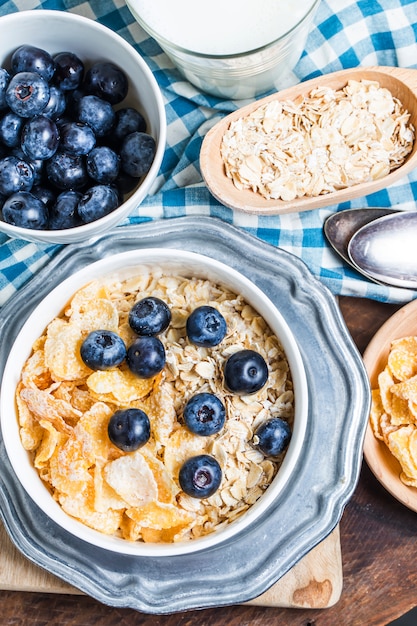 Healthy breakfast with blueberries and cereals