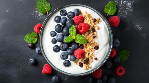 Healthy breakfast yogurt with granola and berries