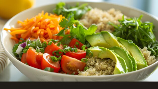 Healthy Buddha bowl with quinoa avocado and vegetables