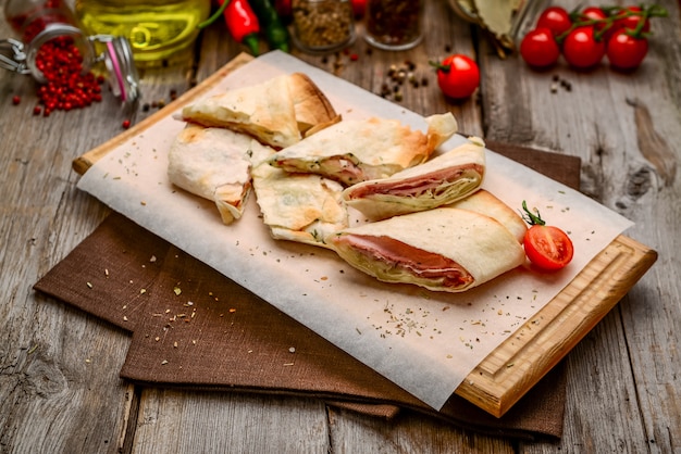 Healthy club sandwich pita bread roll with cheese and ham