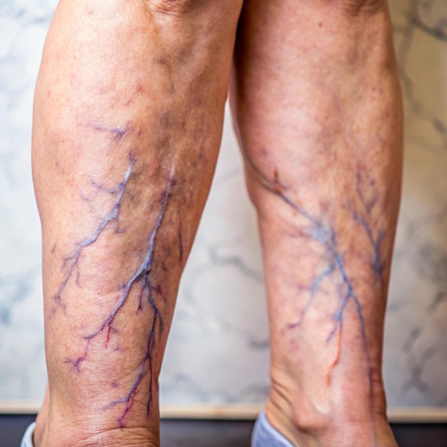 Photo healthy concept close up picture of varicose veins in woman