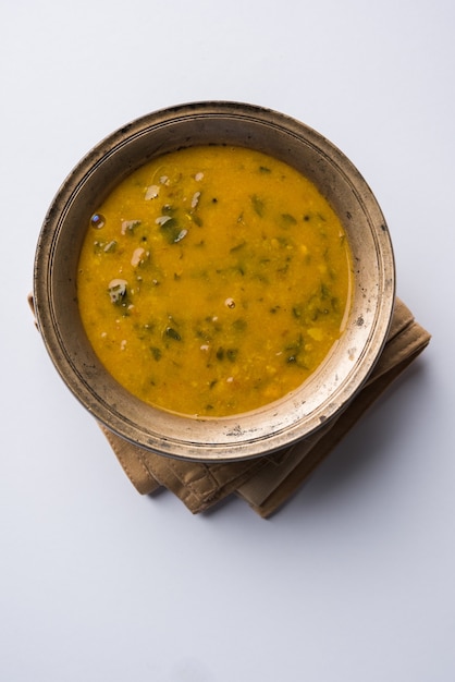 Healthy Dal Palak or yellow Toor Spinach DaalÂ recipe also known as Patal Bhaji in India, served in a bowl