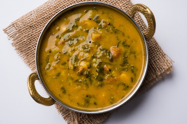 Healthy Dal Palak or yellow Toor Spinach DaalÂ recipe also known as Patal Bhaji in India, served in a bowl