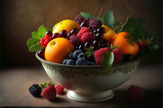 A healthy and delicious looking bowl of mixed fruits and berries