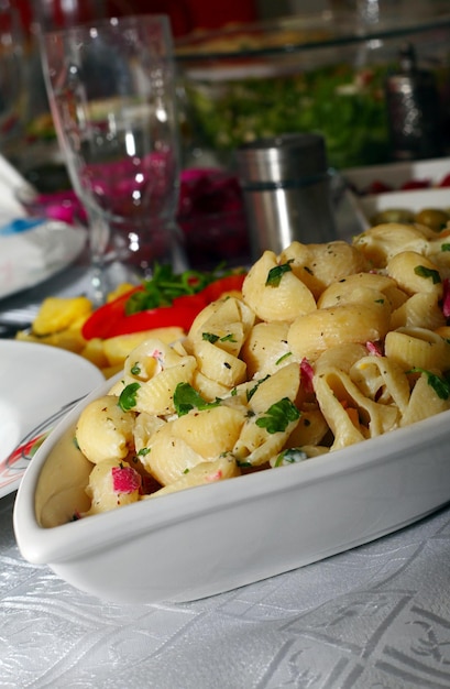 Healthy and Delicious Macaroni Food on Dinner Table