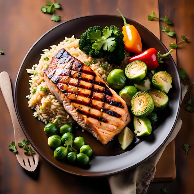 Healthy and Delicious Plate Showcasing Lean Meats NutrientRich Grains and Colorful Veggie Medley