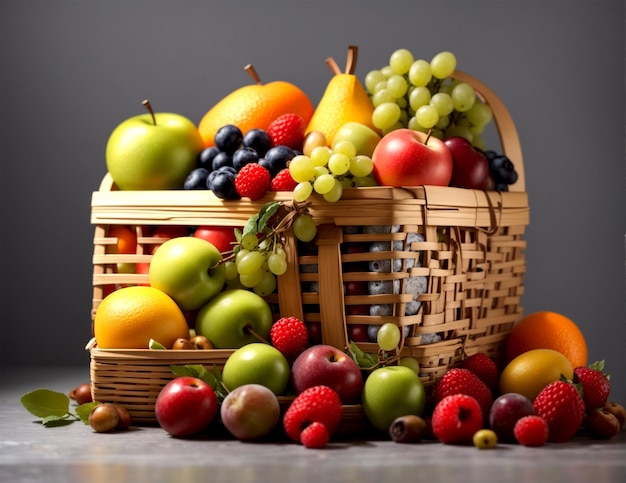 Healthy diet fresh and healthy fruits in straw basket from organic farm generated by Ai