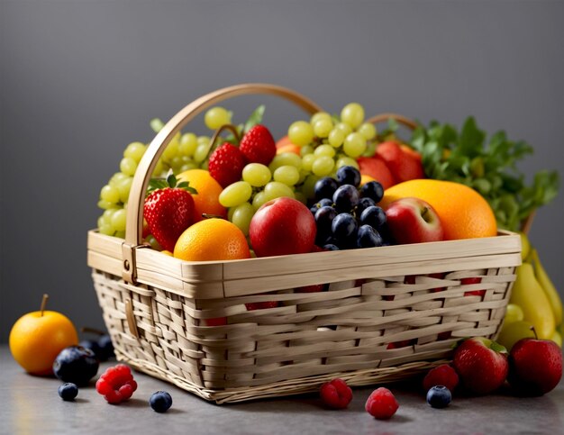 Healthy diet fresh and healthy fruits in straw basket from organic farm generated by Ai