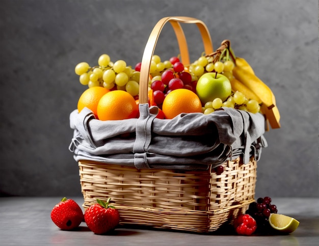 Healthy diet fresh and healthy fruits in straw basket from organic farm generated by Ai