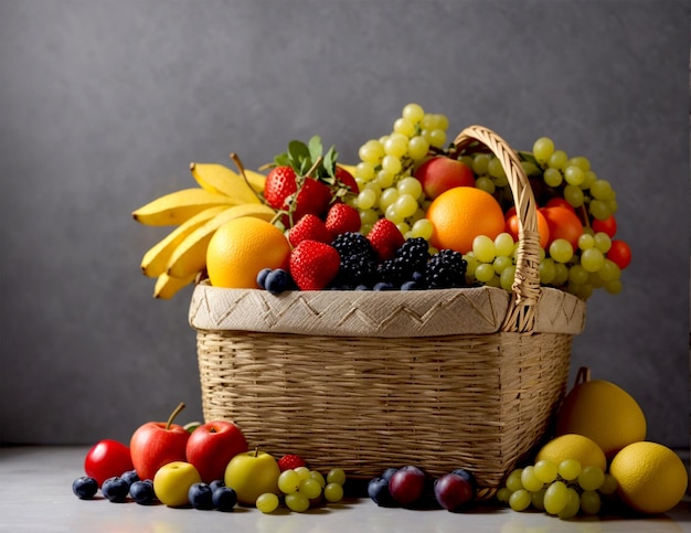 Healthy diet fresh and healthy fruits in straw basket from organic farm generated by Ai