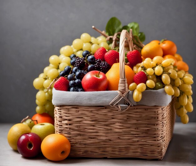 Healthy diet fresh and healthy fruits in straw basket from organic farm generated by Ai