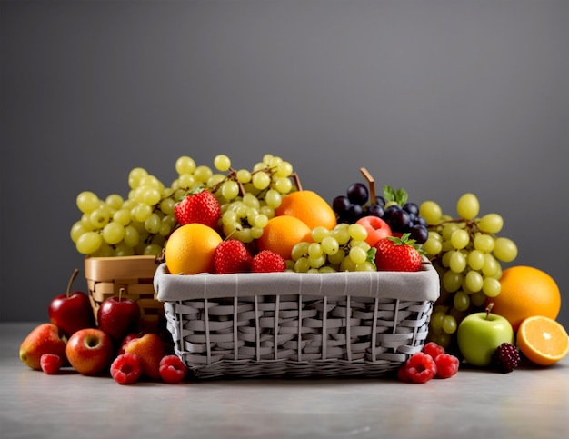 Healthy diet fresh and healthy fruits in straw basket from organic farm generated by Ai