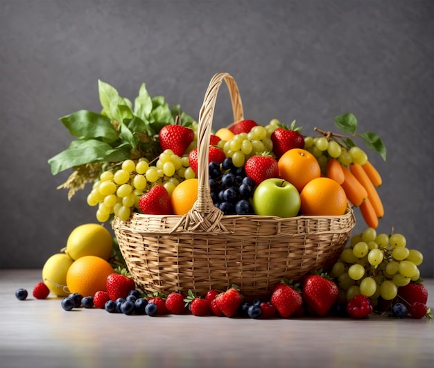 Healthy diet fresh and healthy fruits in straw basket from organic farm generated by Ai