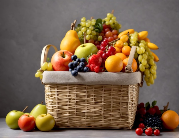 Healthy diet fresh and healthy fruits in straw basket from organic farm generated by Ai