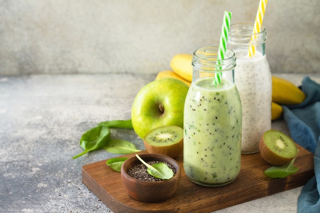 Healthy dieting and nutrition Blended Green detox vegetable smoothie