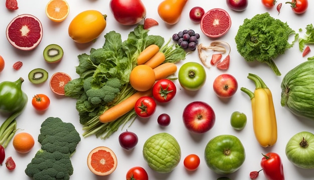 Healthy eating background studio photography of different fruits and vegetables