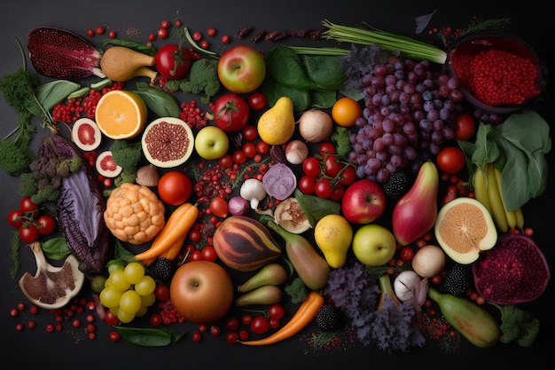 Healthy eating concept with lots of fruits vegetables and meats generative ai