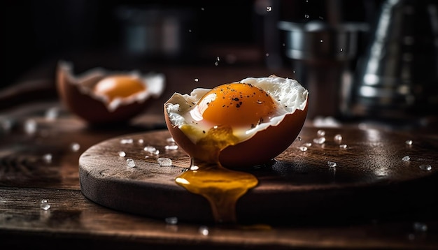 Healthy eating Fresh organic meal with fried egg on rustic table generated by AI