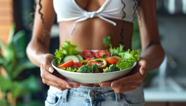 Healthy Eating Habits Fit Woman Using Diet Tools for Effective Dieting and Weight Loss Achieve