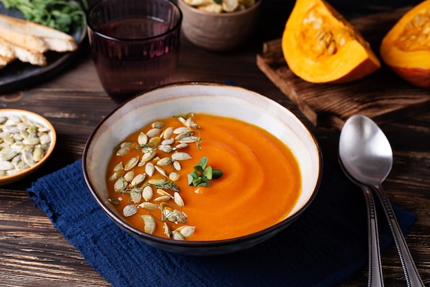 Healthy eating pumpkin cream soup