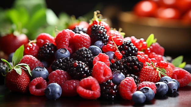 Healthy eating with fresh organic berry fruit on colorful table decoration