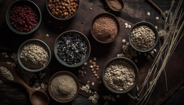 Healthy eating with organic ingredients rustic still life generated by AI