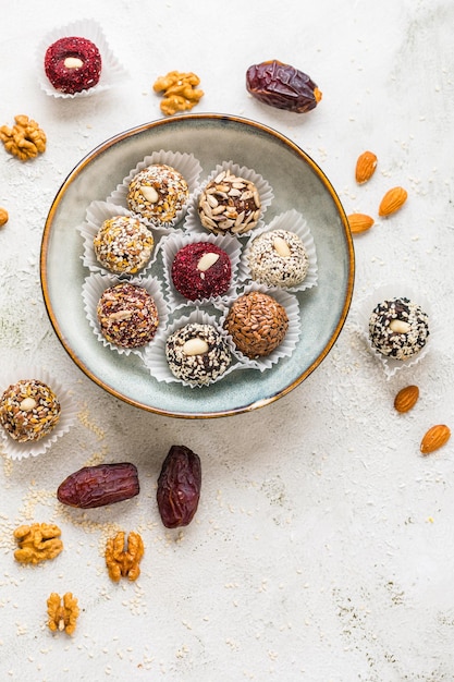 Healthy energy balls made of dried fruits and nuts healthy food