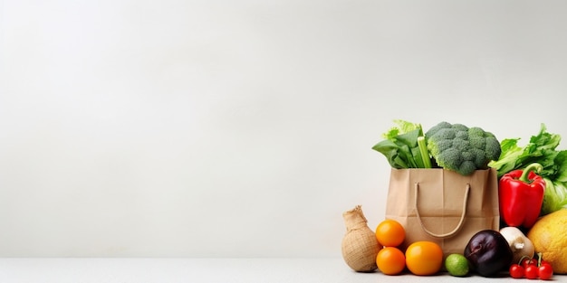 Healthy food background Healthy vegan vegetarian food in paper bag vegetables and f Generative AI