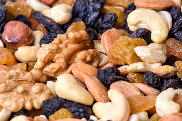 Healthy food. background of mix of dried nuts.