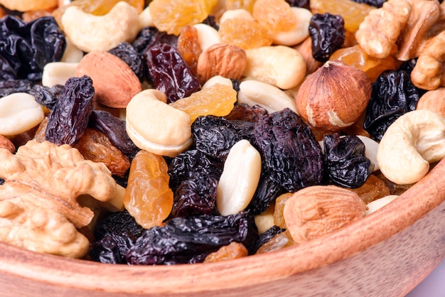 Healthy food. background of a mix of dried in a plate close-up.