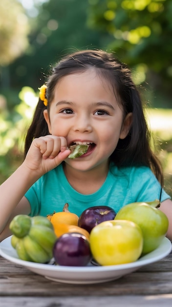 Healthy food children eat fruits and vegetables