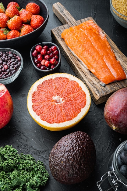 Healthy food on dark background