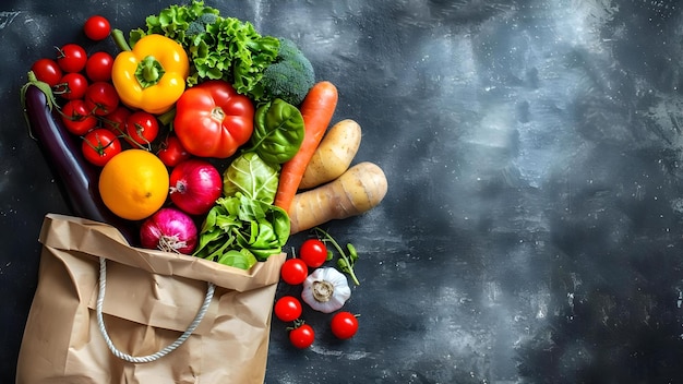 Healthy food delivery background with vegan options in a paper bag Concept Healthy Food Delivery Vegan Options Paper Bag Nutritious Meals Plantbased Cuisine