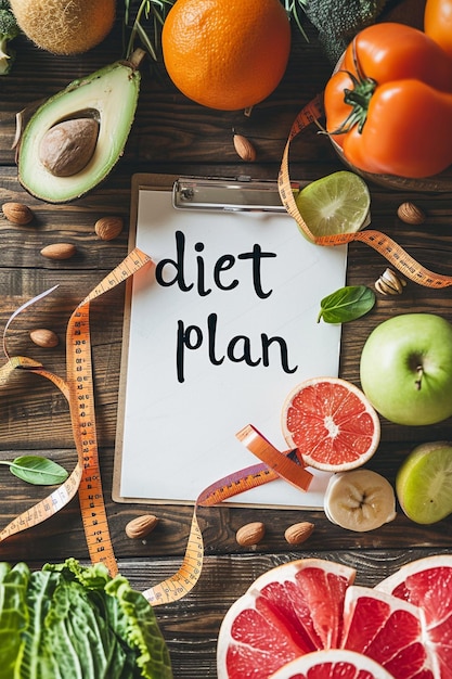 Healthy food and Diet planning Weight loss concept Notebook with phrase Diet Plan