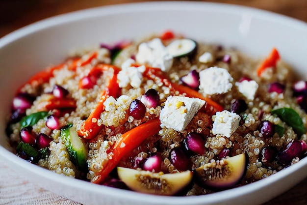 Healthy food for dinner in form of quinoa salad with pomegranate seeds